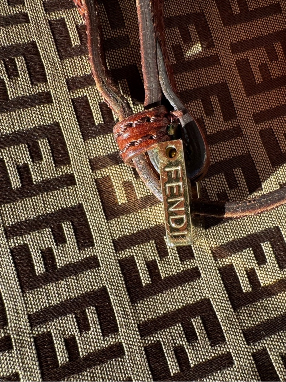 Fendi Vintage Zucchino Brown and Tan Monogram Crossbody Bag w/Dust Bag and COA - Picture 14 of 16